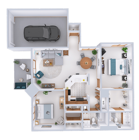Floor plan for 2 beds, 2 baths, 1155 sqft